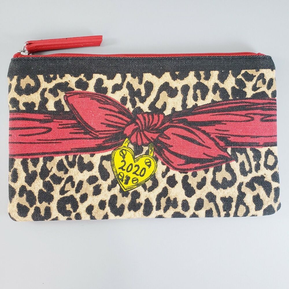 Brighton Red Heart Leopard Print Canvas Clutch Pouch Cosmetic Bag Zipper 2020